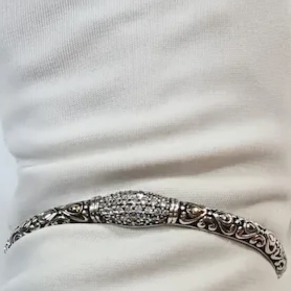 Angela by John Hardy sterling 14k gold cz hinged cuff bracelet - Picture 12 of 12